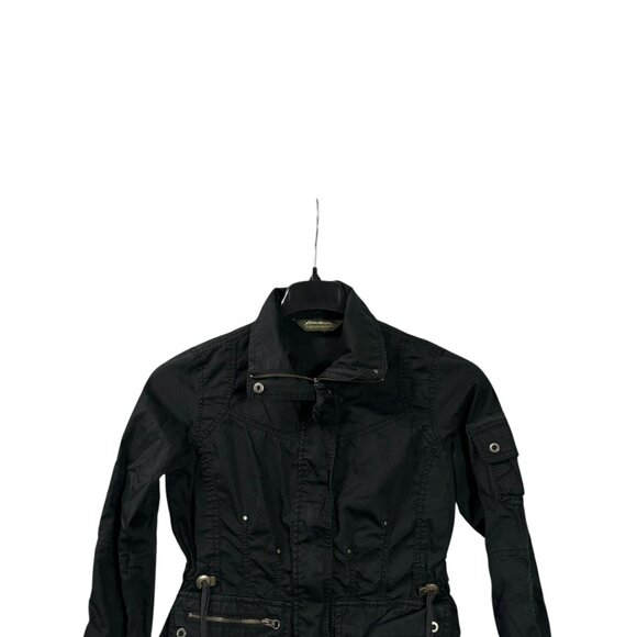 Eddie Bauer Womens Black Cargo Utility Jacket Snap Buttons Full Zip Size XS - Picture 2 of 7